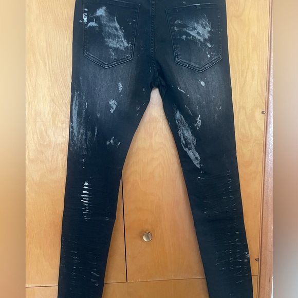 MNML Distressed Men’s (Size33) Black Streetwear, Graphic Stretch Denim Jeans - Picture 4 of 14